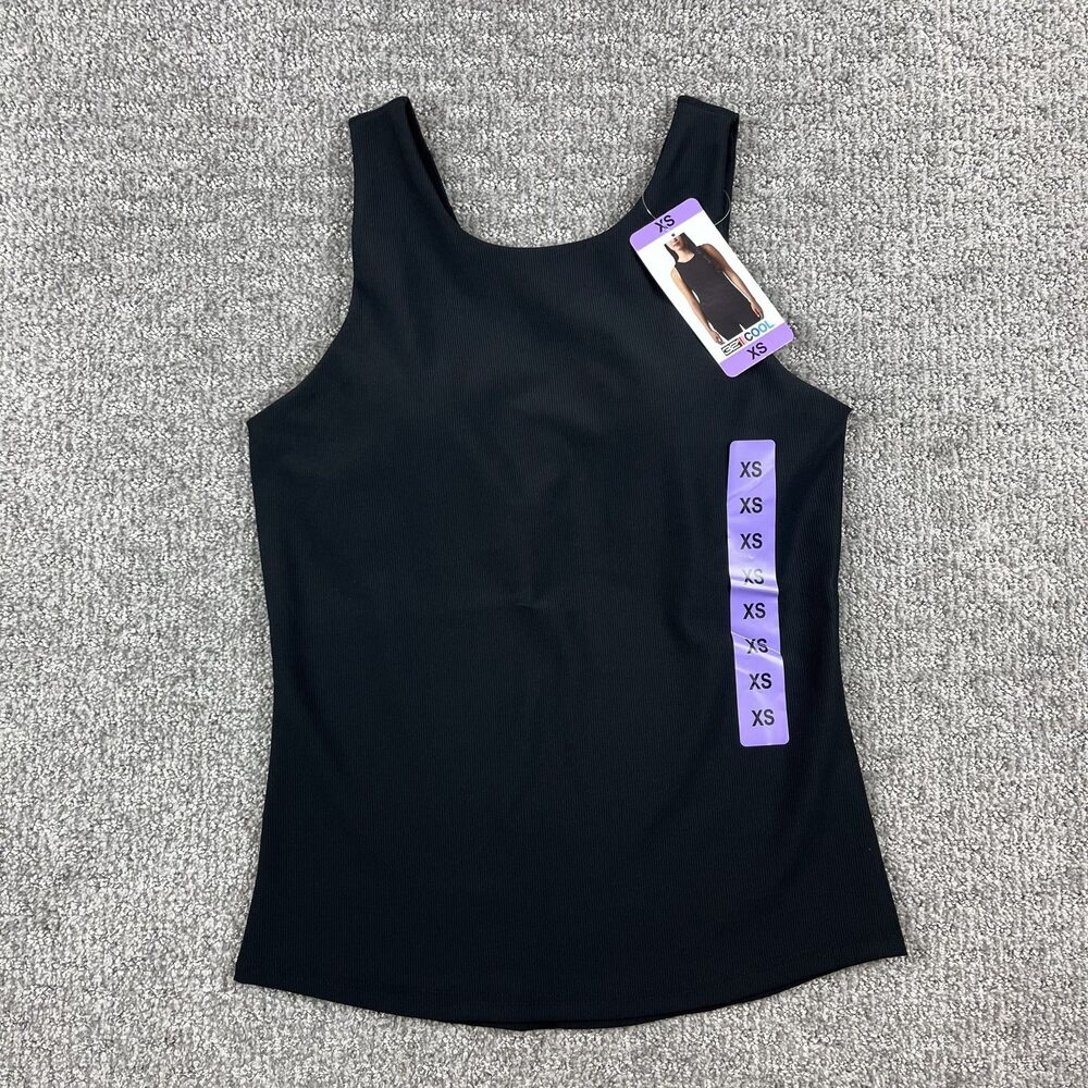 32 Degrees Cool Tank Top Womens XS Black Sleeveless Shelf Bra Stretch Athletic